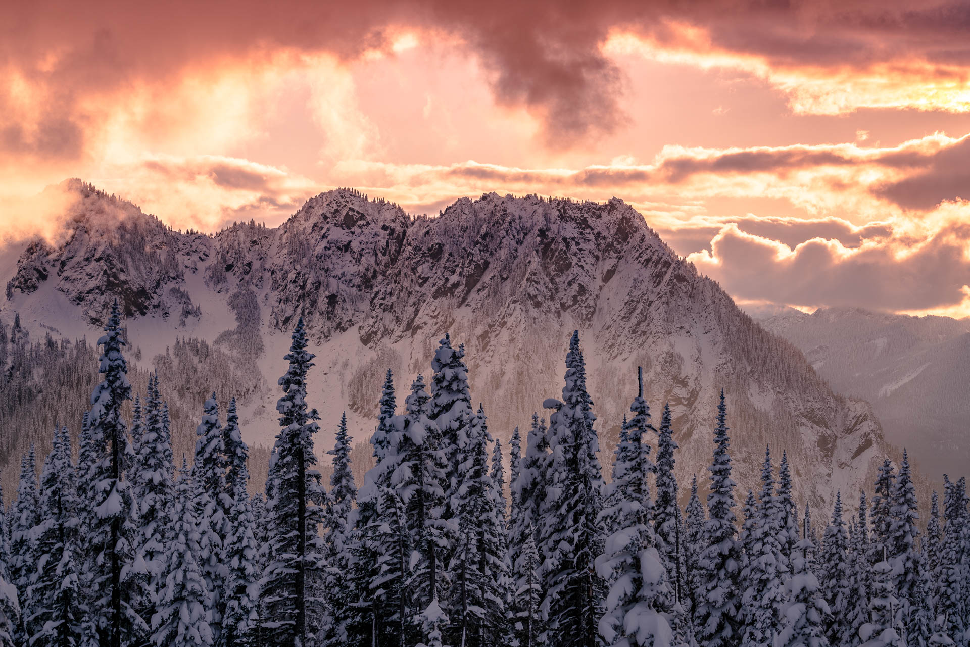 Mount Rainier sunset in the winter